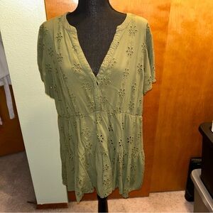 Torrid Olive Green Eyelet Blouse
